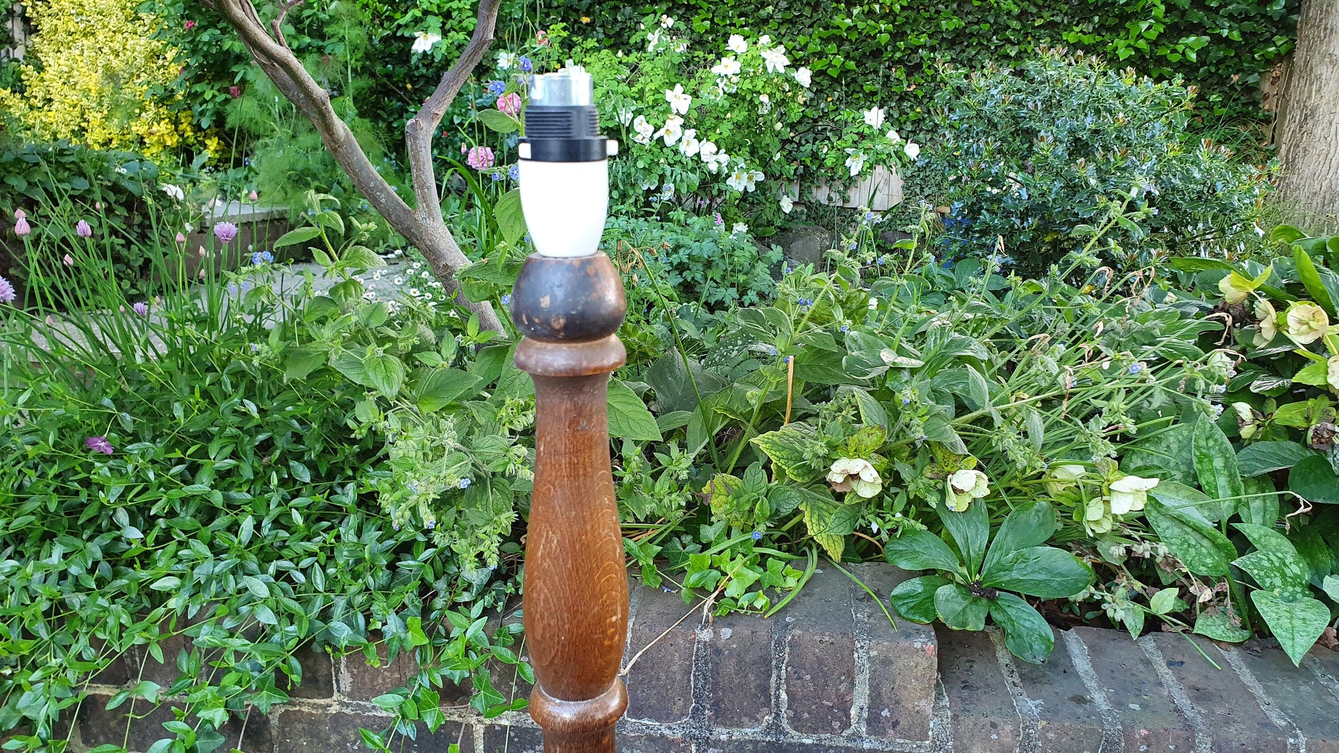 Vintage Stained Oak Effect Turned Standard Lamp.