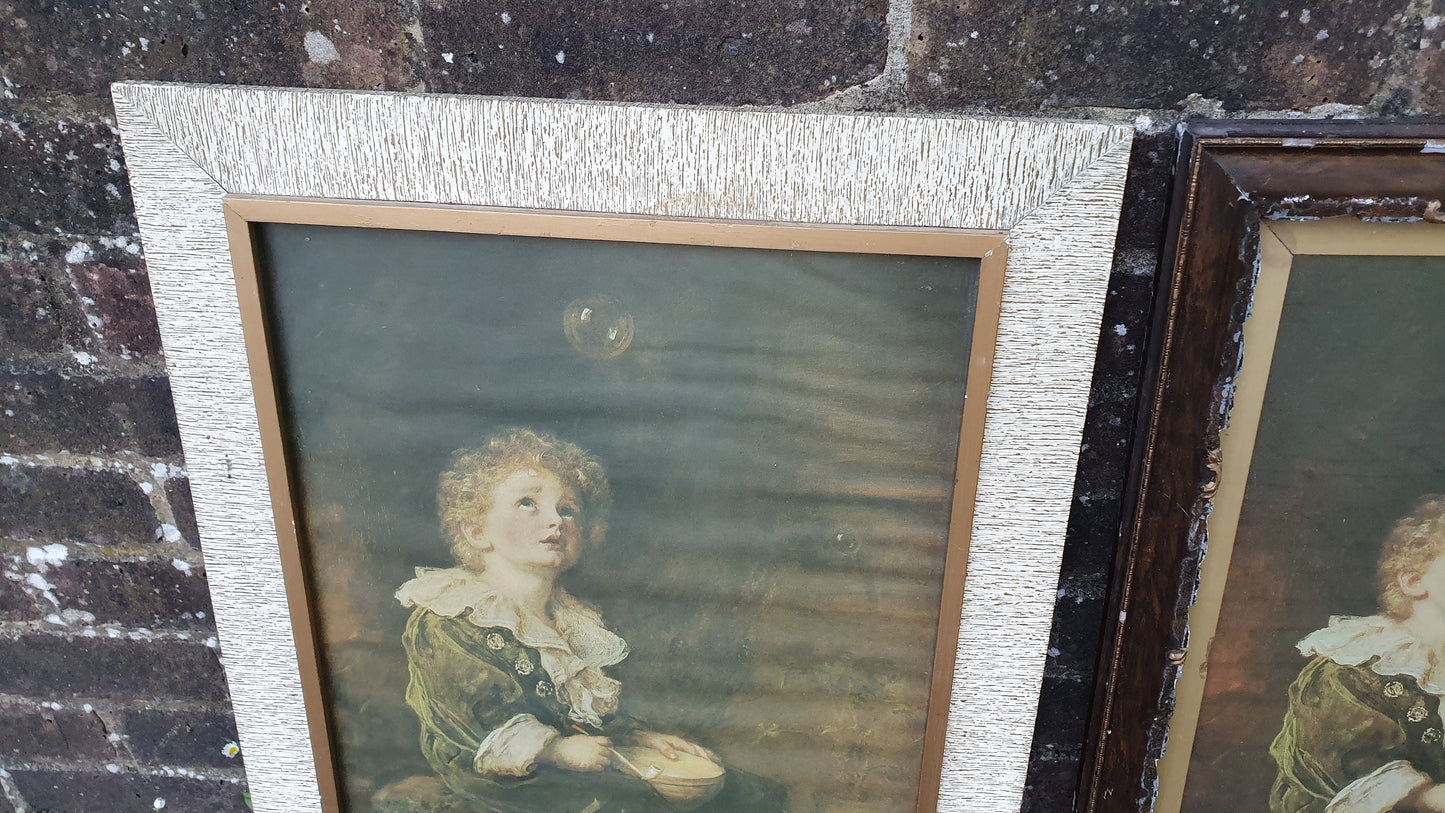 Large 2 Pair of ‘Bubbles’ Millais Vintage Prints. Framed