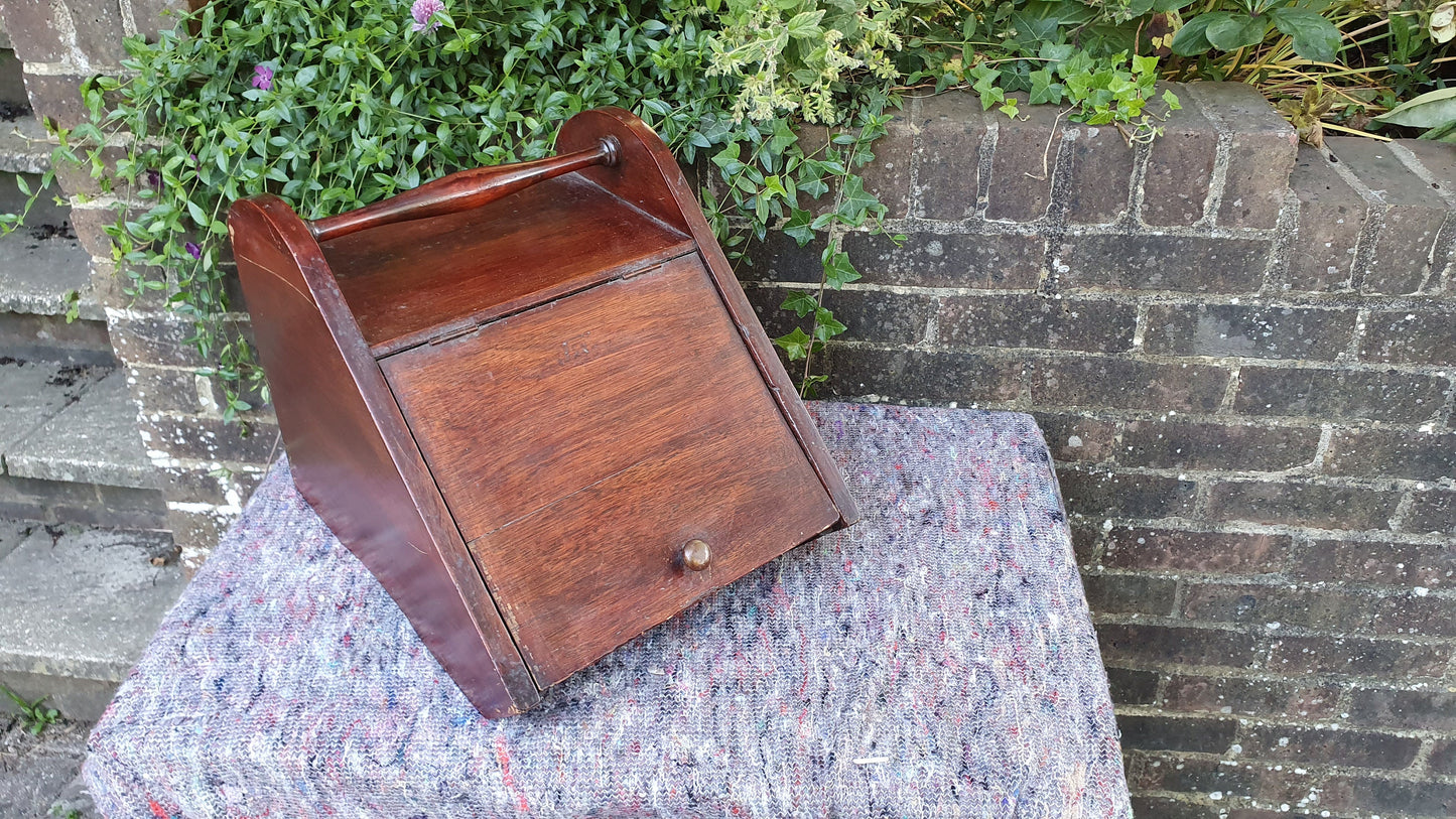 Vintage Mahogany Early 20th Century Coal Scuttle Kindling.