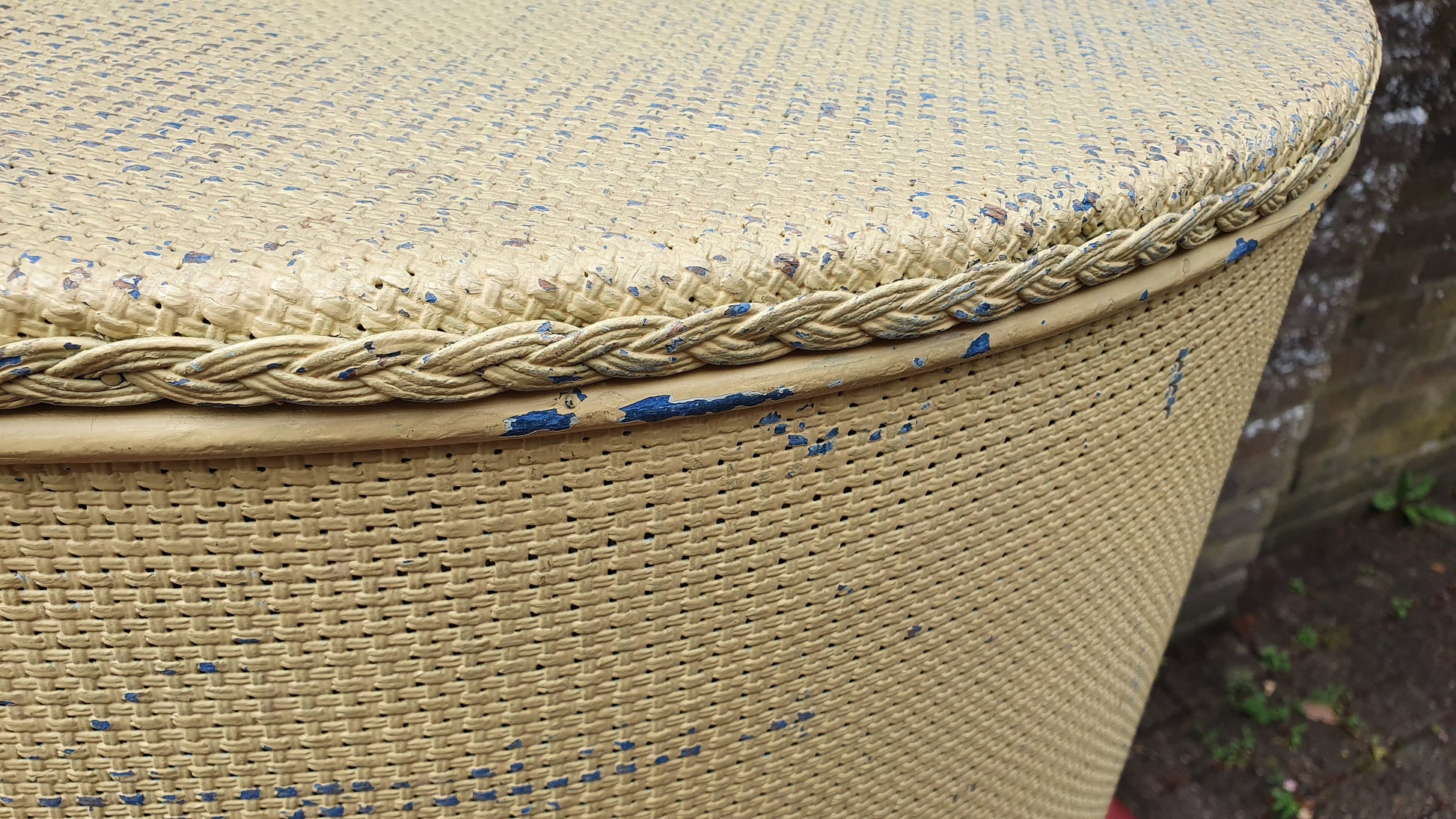 Painted Lloyd Loom Style Yellow Painted Corner Linen Basket.