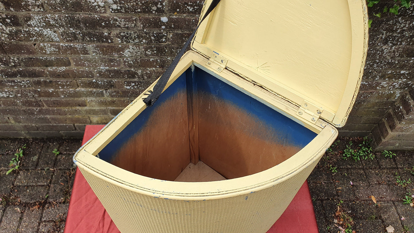 Painted Lloyd Loom Style Yellow Painted Corner Linen Basket.