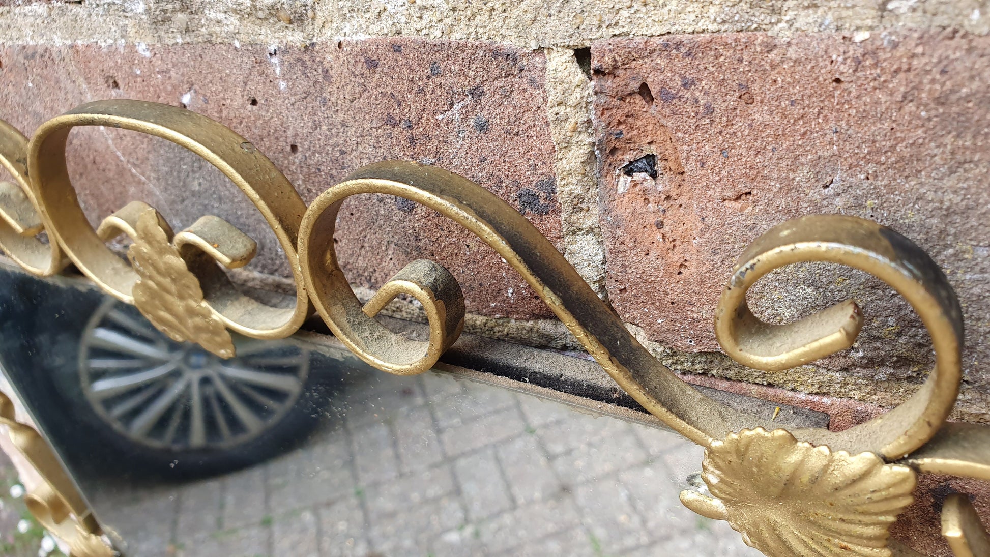 Vintage Retro Long Gold Gilt Metal Wall Mirror Kitsch Leaf Leaves Decoration