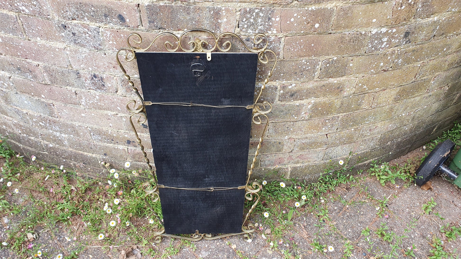 Vintage Retro Long Gold Gilt Metal Wall Mirror Kitsch Leaf Leaves Decoration