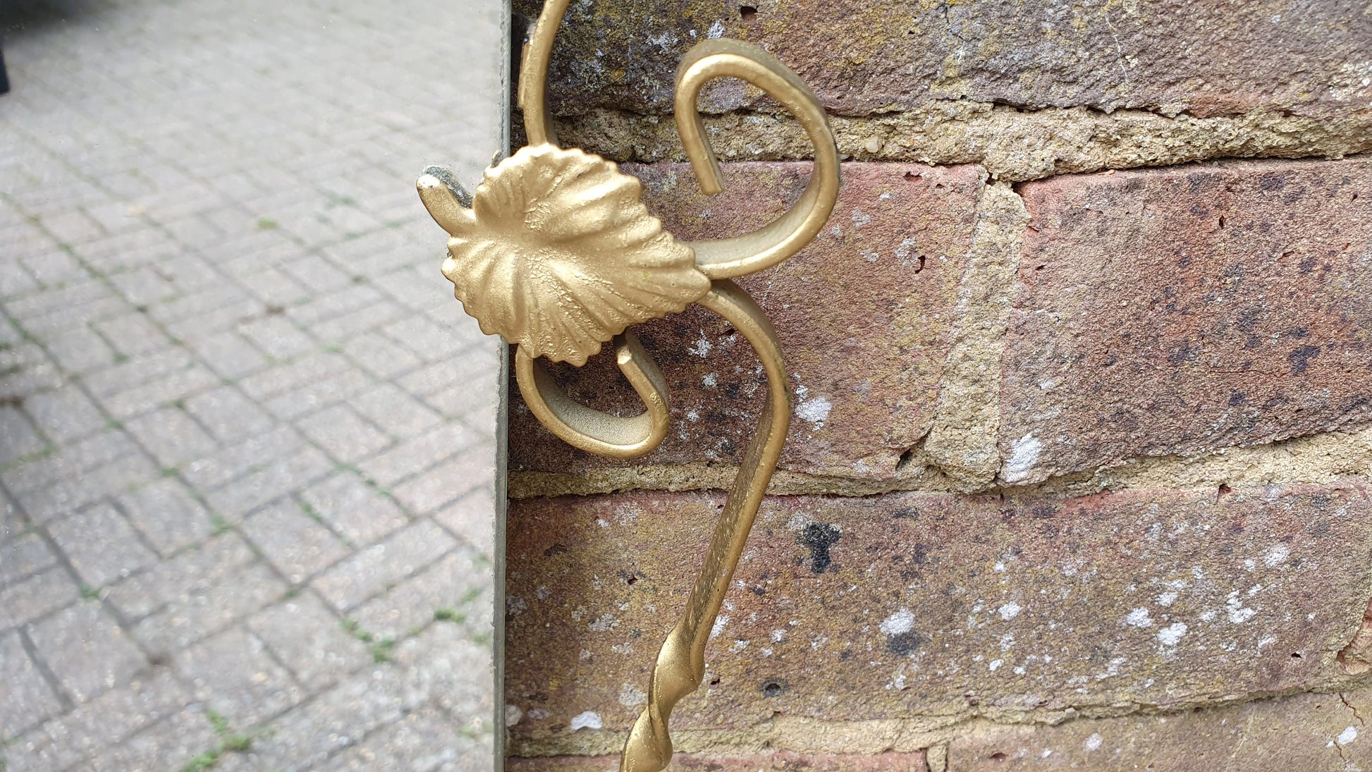 Vintage Retro Long Gold Gilt Metal Wall Mirror Kitsch Leaf Leaves Decoration