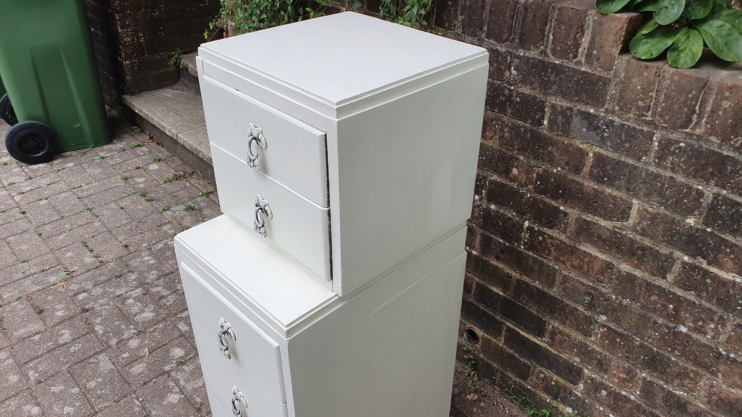 Thin Vintage Painted Shabby Chic Oak Flight or Chest of Drawers Farrow and Ball Storage
