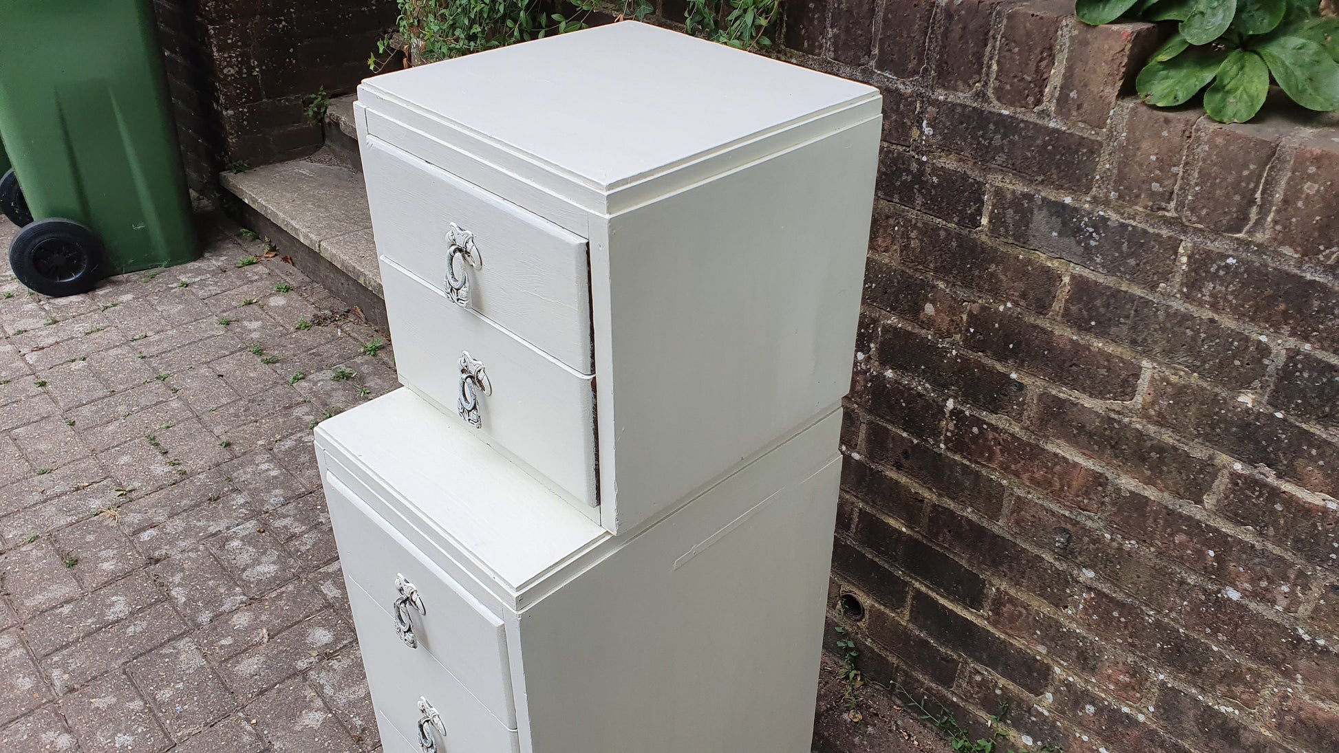 Thin Vintage Painted Shabby Chic Oak Flight or Chest of Drawers Farrow and Ball Storage