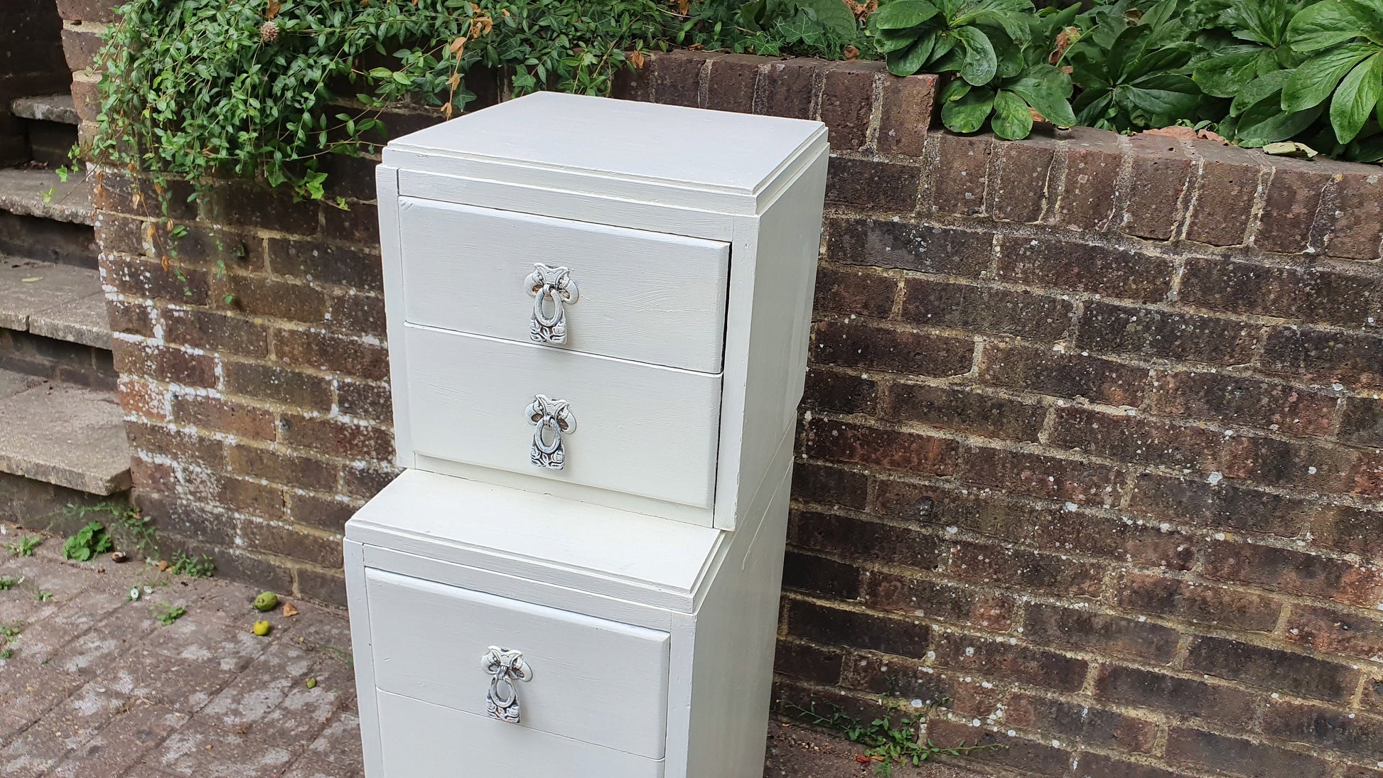 Thin Vintage Painted Shabby Chic Oak Flight or Chest of Drawers Farrow and Ball Storage