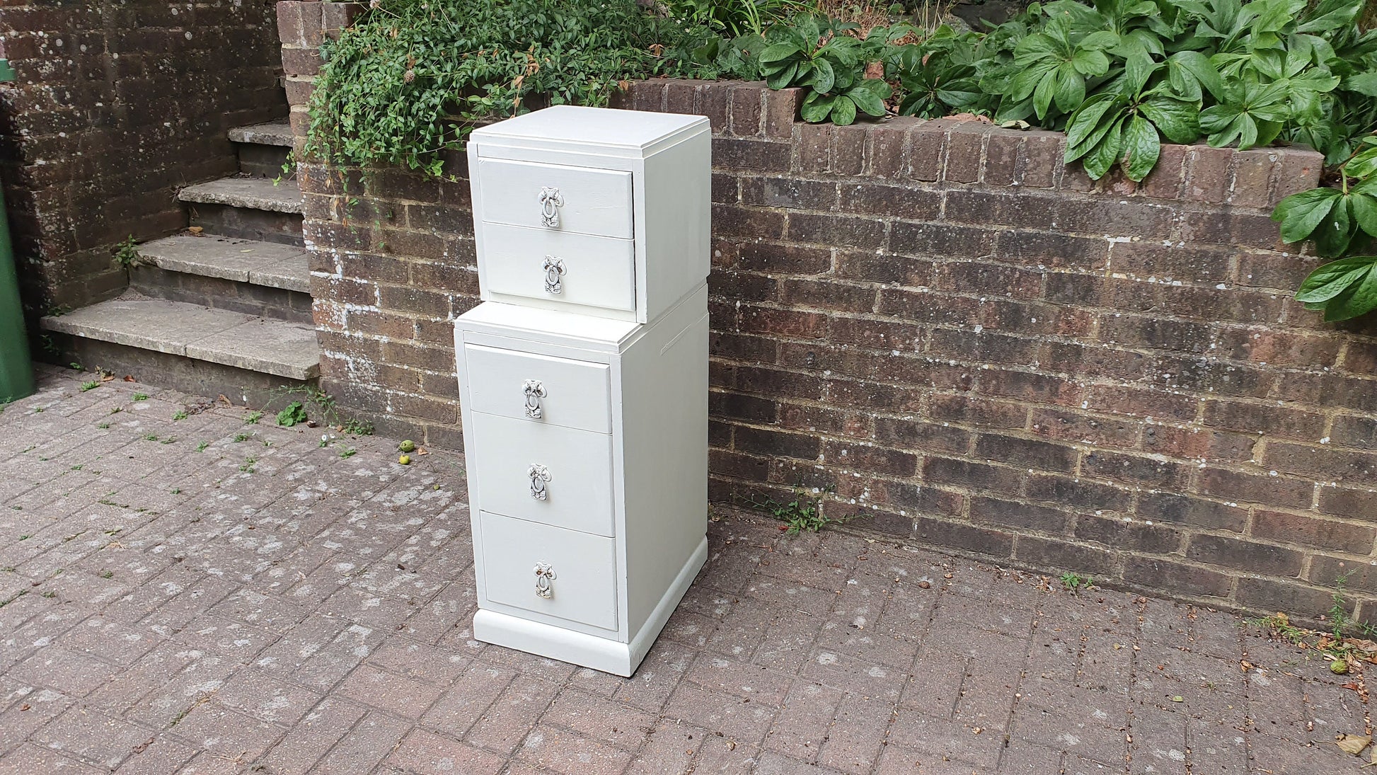 Thin Vintage Painted Shabby Chic Oak Flight or Chest of Drawers Farrow and Ball Storage