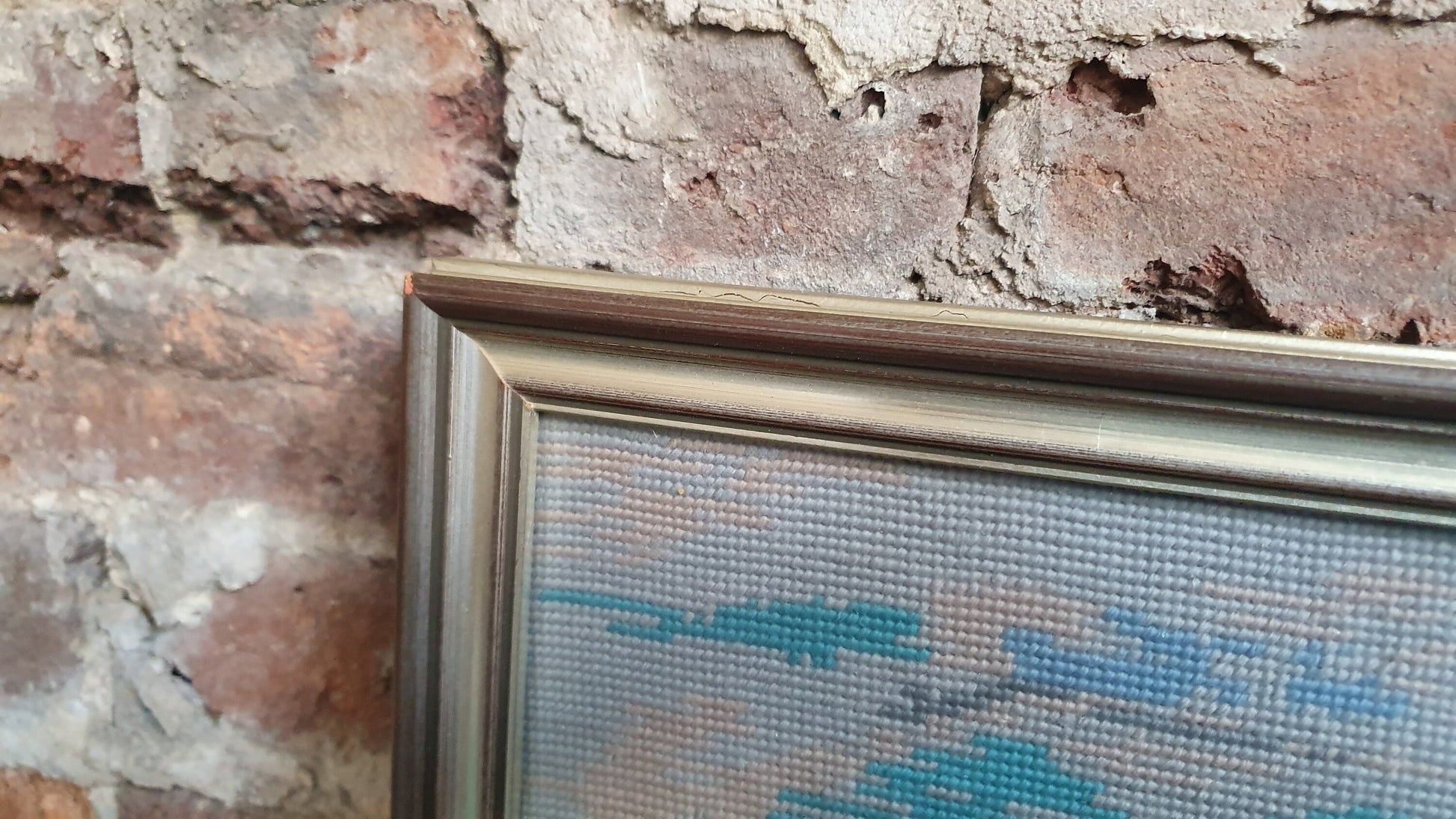 Wonderful Large Vintage Wild Horses in Moonlight Retro Tapestry Original Artwork Blue Turquoise Brown Grey Silver Frame