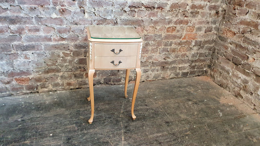 Vintage 1950’s Retro Bedside Drawers Table Cabriole Legs Glass Top
