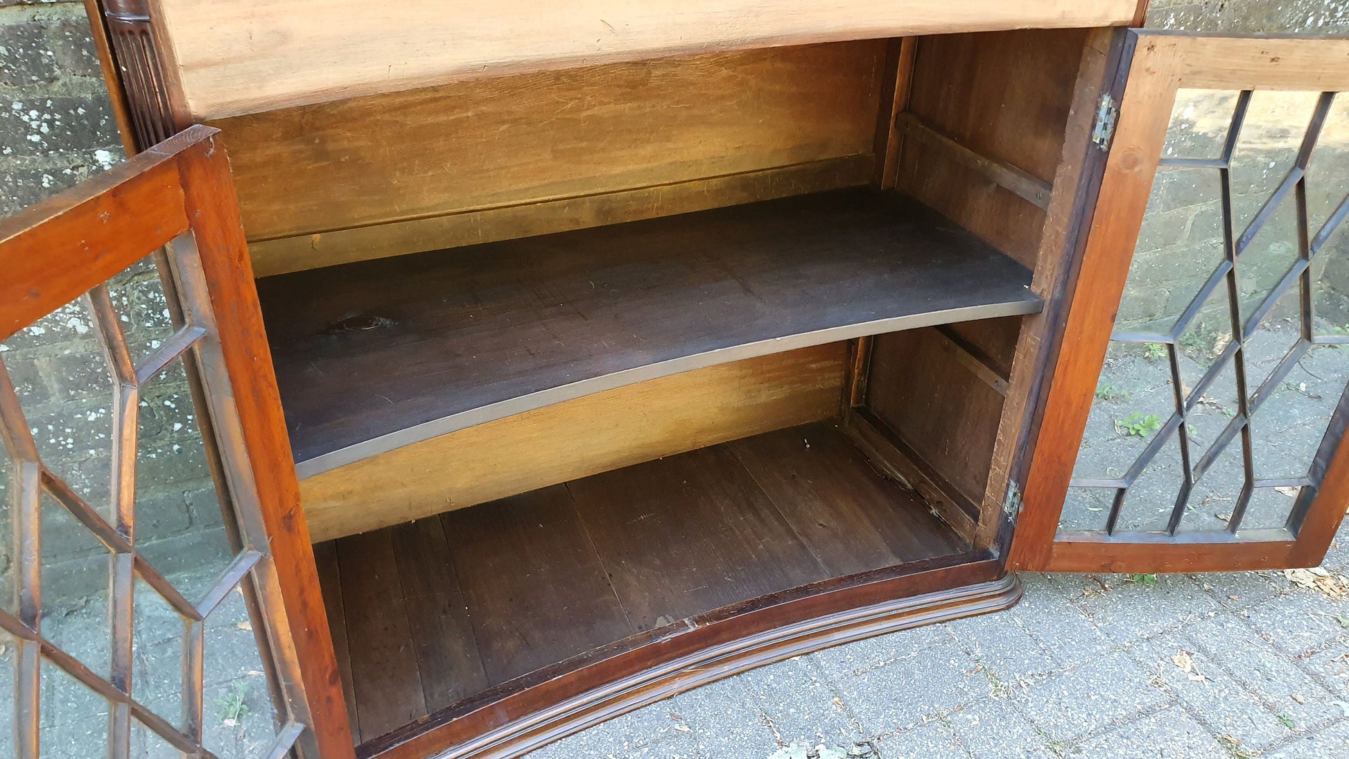 Rare Vintage Victorian Glazed Glass Cupboard With Box Compartment to Top Entryway Furniture.