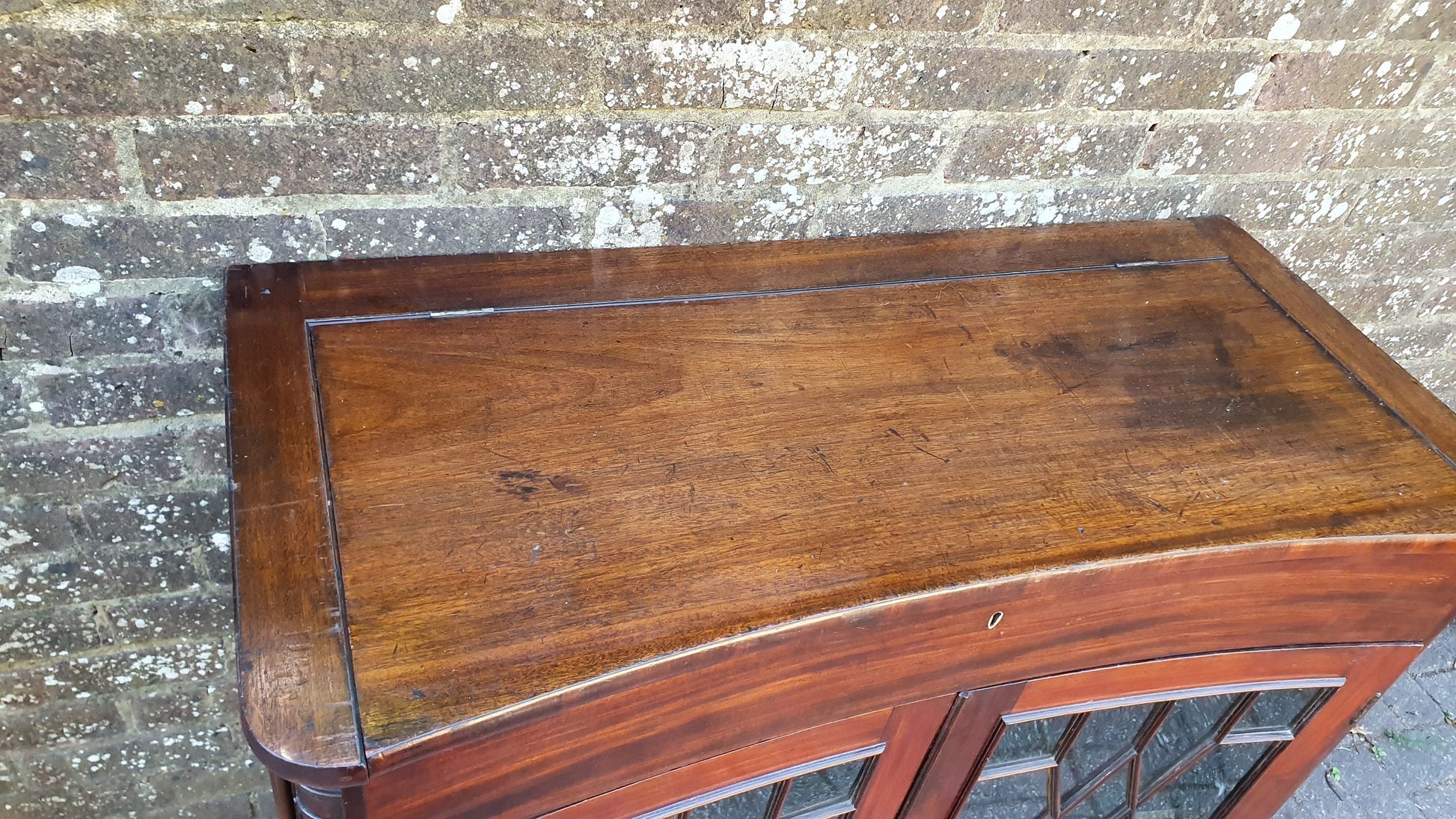 Rare Vintage Victorian Glazed Glass Cupboard With Box Compartment to Top Entryway Furniture.