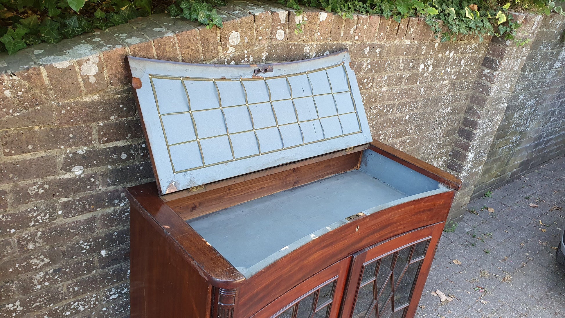 Rare Vintage Victorian Glazed Glass Cupboard With Box Compartment to Top Entryway Furniture.