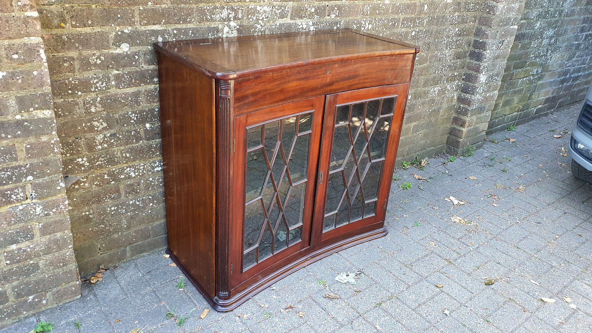 Rare Vintage Victorian Glazed Glass Cupboard With Box Compartment to Top Entryway Furniture.