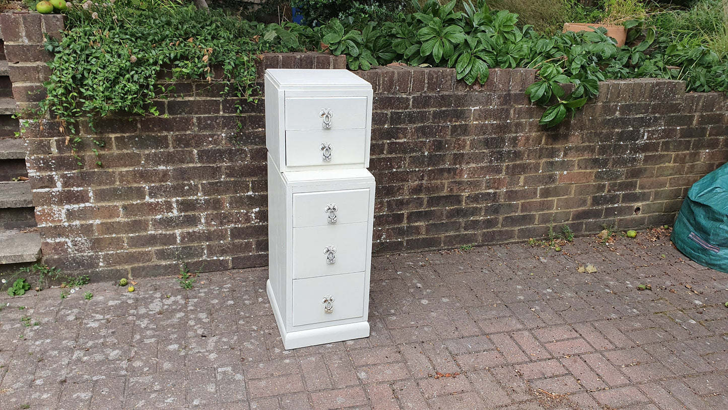 Thin Vintage Painted Shabby Chic Oak Flight or Chest of Drawers Farrow and Ball Storage