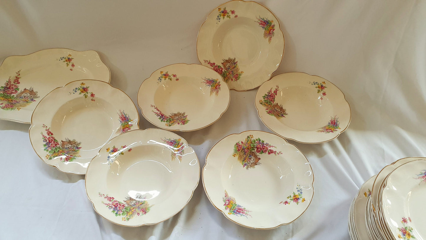 Charming ‘Pareek’ Vintage Retro Cottage Flowers Floral Dinner Service Johnson Brothers Hand Painted