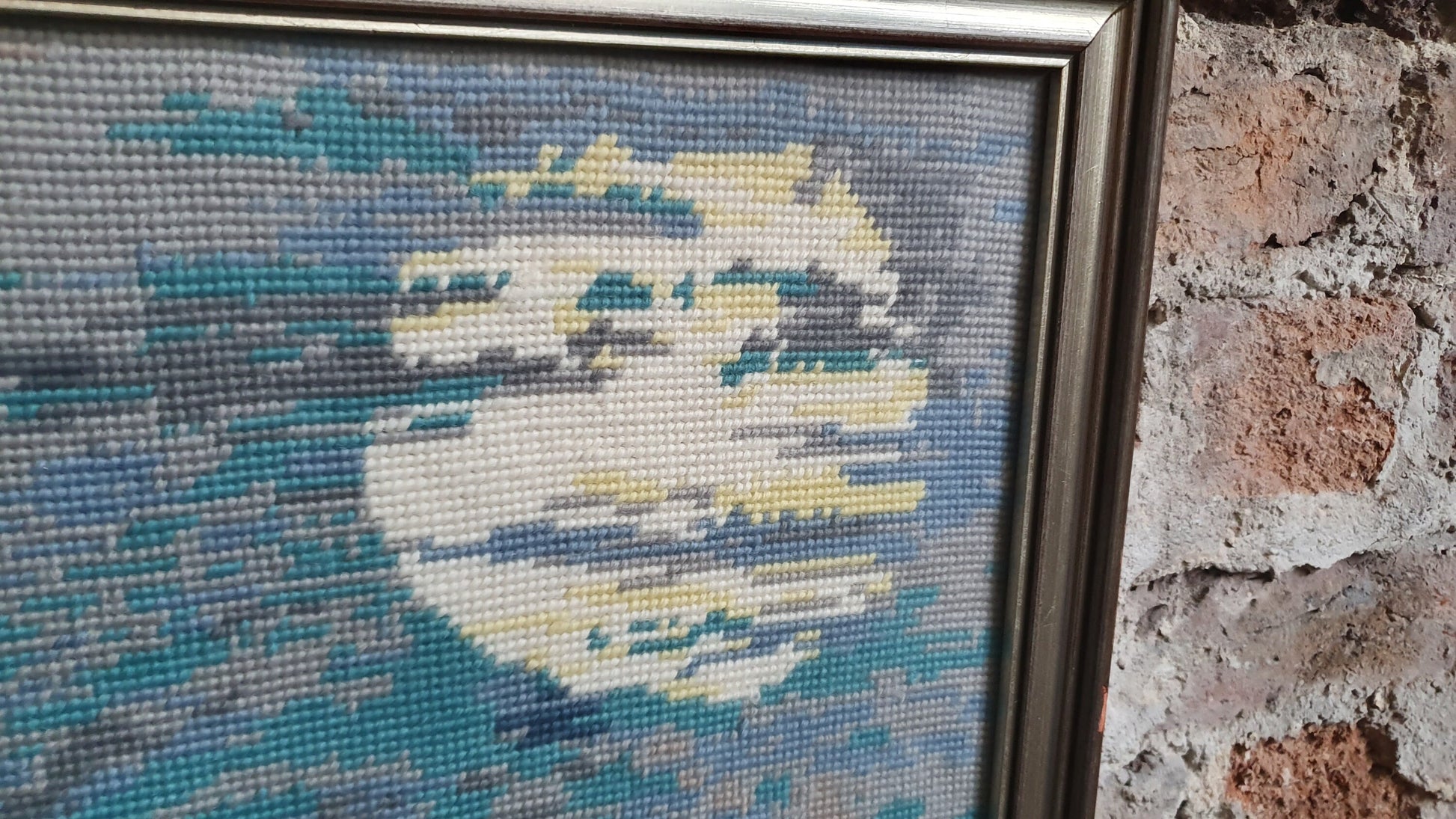 Wonderful Large Vintage Wild Horses in Moonlight Retro Tapestry Original Artwork Blue Turquoise Brown Grey Silver Frame
