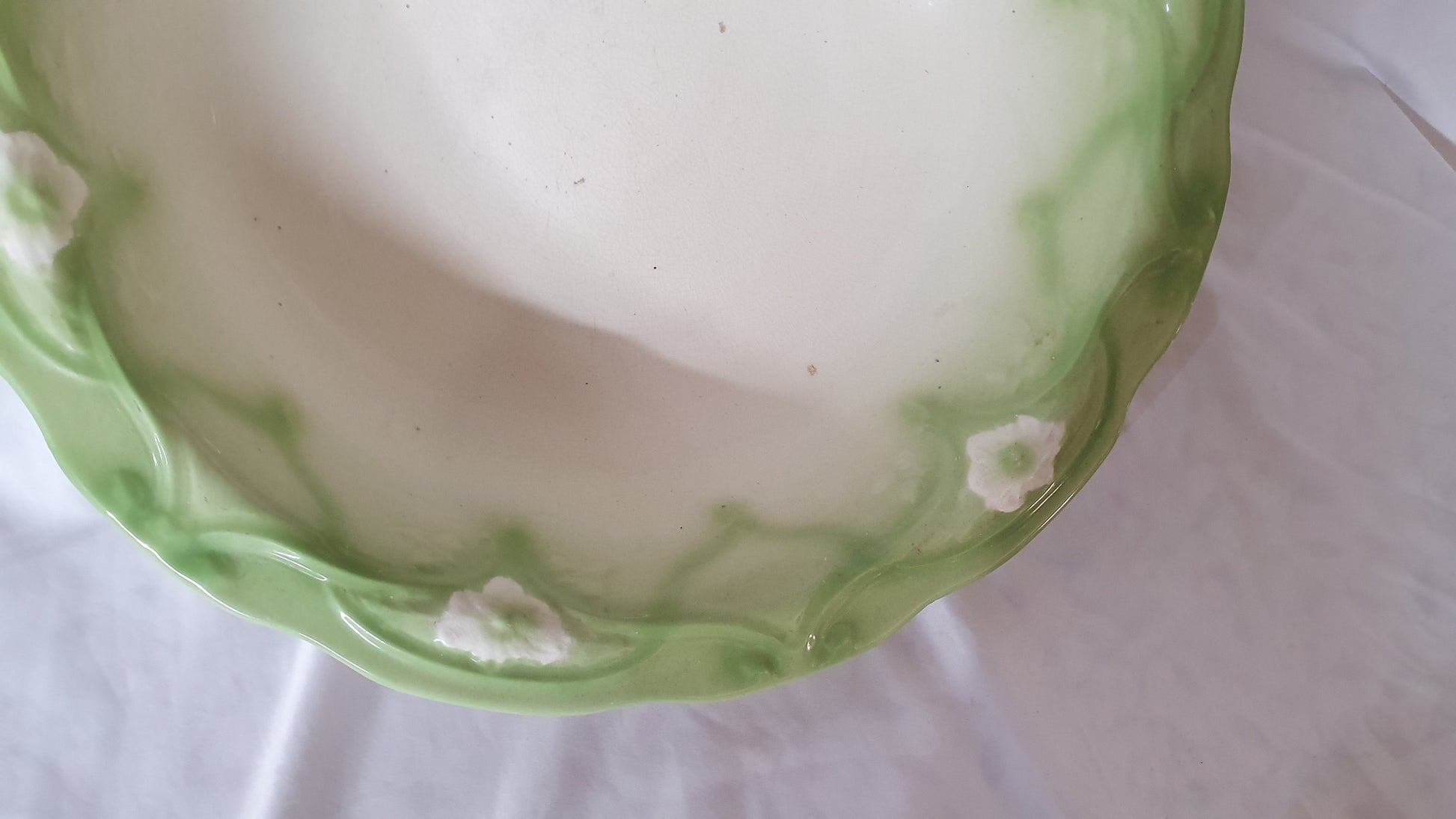 A Huge Vintage Floral Wash Bowl Jug and Bowl Planter Green and White Basin