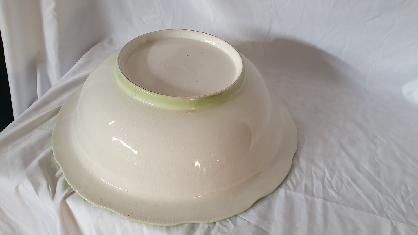 A Huge Vintage Floral Wash Bowl Jug and Bowl Planter Green and White Basin