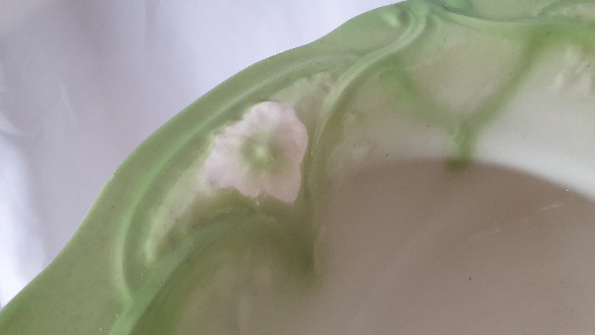 A Huge Vintage Floral Wash Bowl Jug and Bowl Planter Green and White Basin