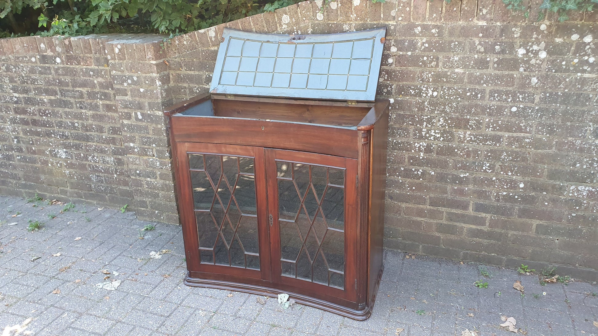 Rare Vintage Victorian Glazed Glass Cupboard With Box Compartment to Top Entryway Furniture.