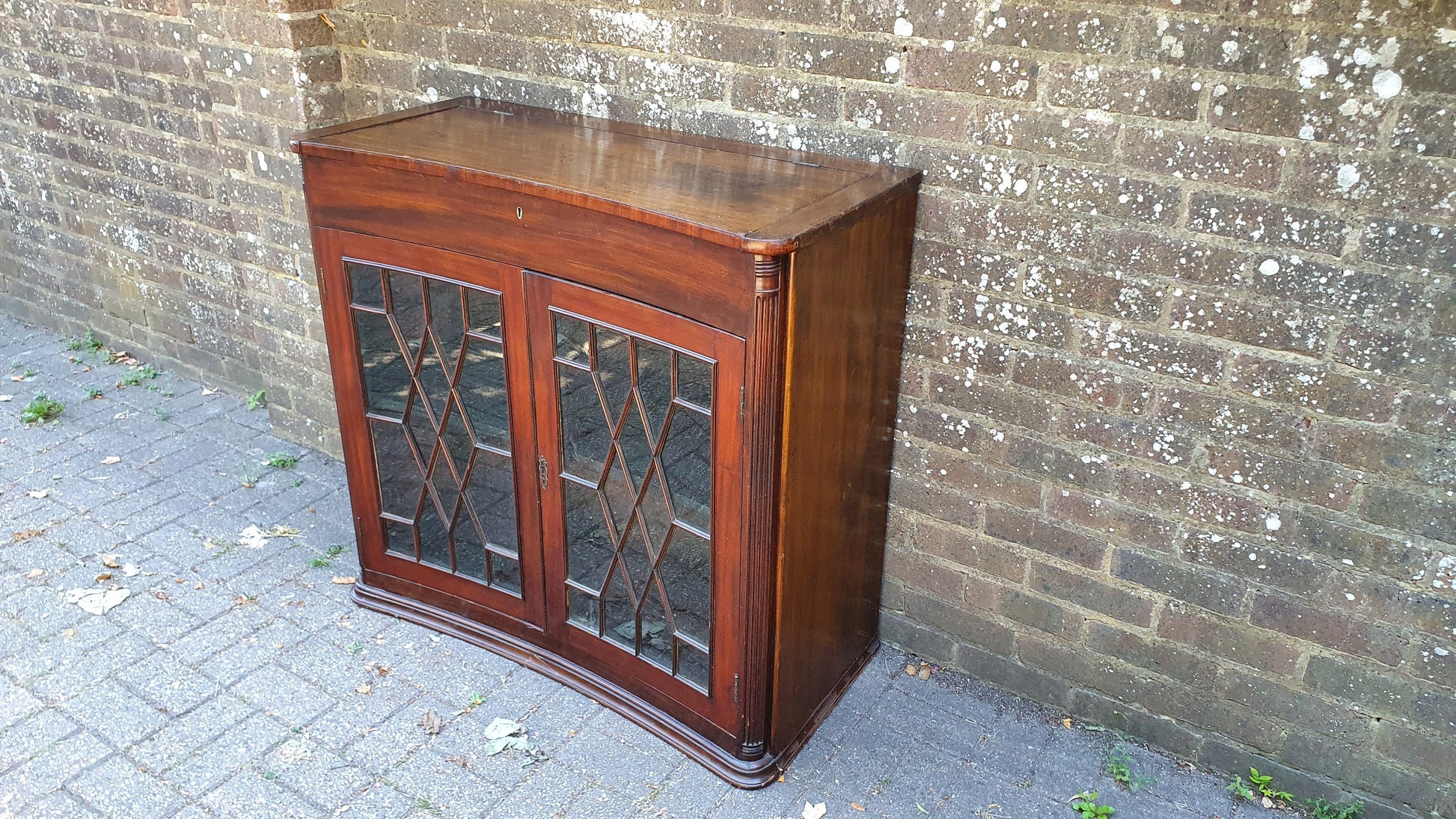Rare Vintage Victorian Glazed Glass Cupboard With Box Compartment to Top Entryway Furniture.
