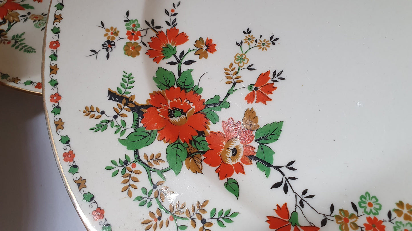 Vintage Sampson Bridgwood and Sons Part Dinner Service Red Green White