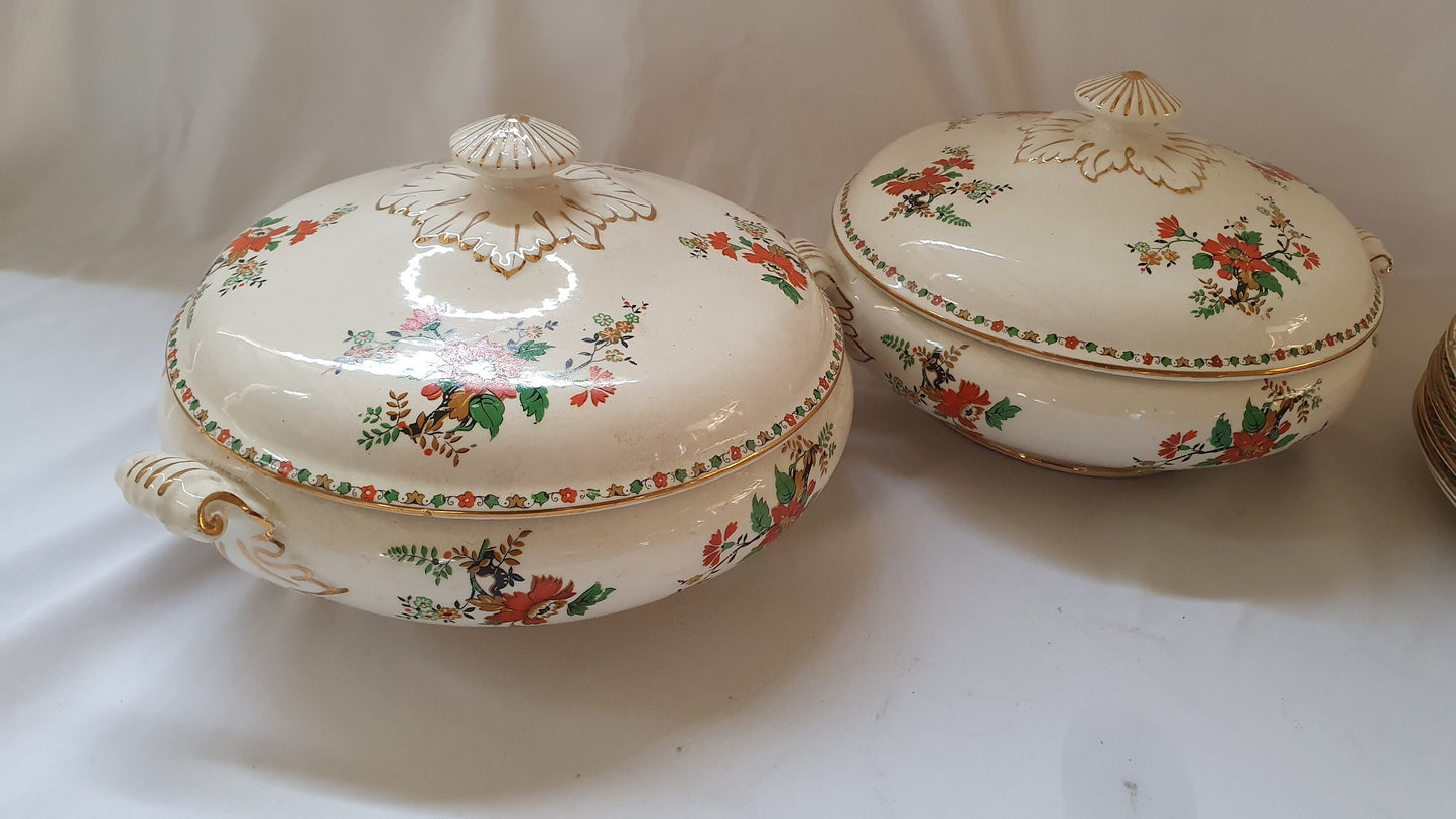 Vintage Sampson Bridgwood and Sons Part Dinner Service Red Green White