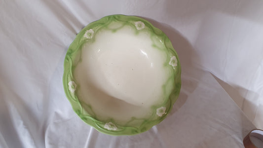 A Huge Vintage Floral Wash Bowl Jug and Bowl Planter Green and White Basin