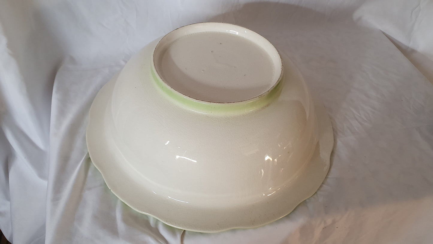 A Huge Vintage Floral Wash Bowl Jug and Bowl Planter Green and White Basin
