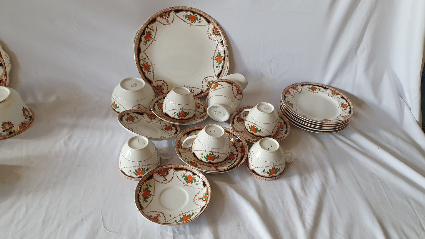 Large Vintage Ceramic Tea Service Diadem and Osborne. Tea Party! 24 Pieces. Early 20th Century. Tea Set
