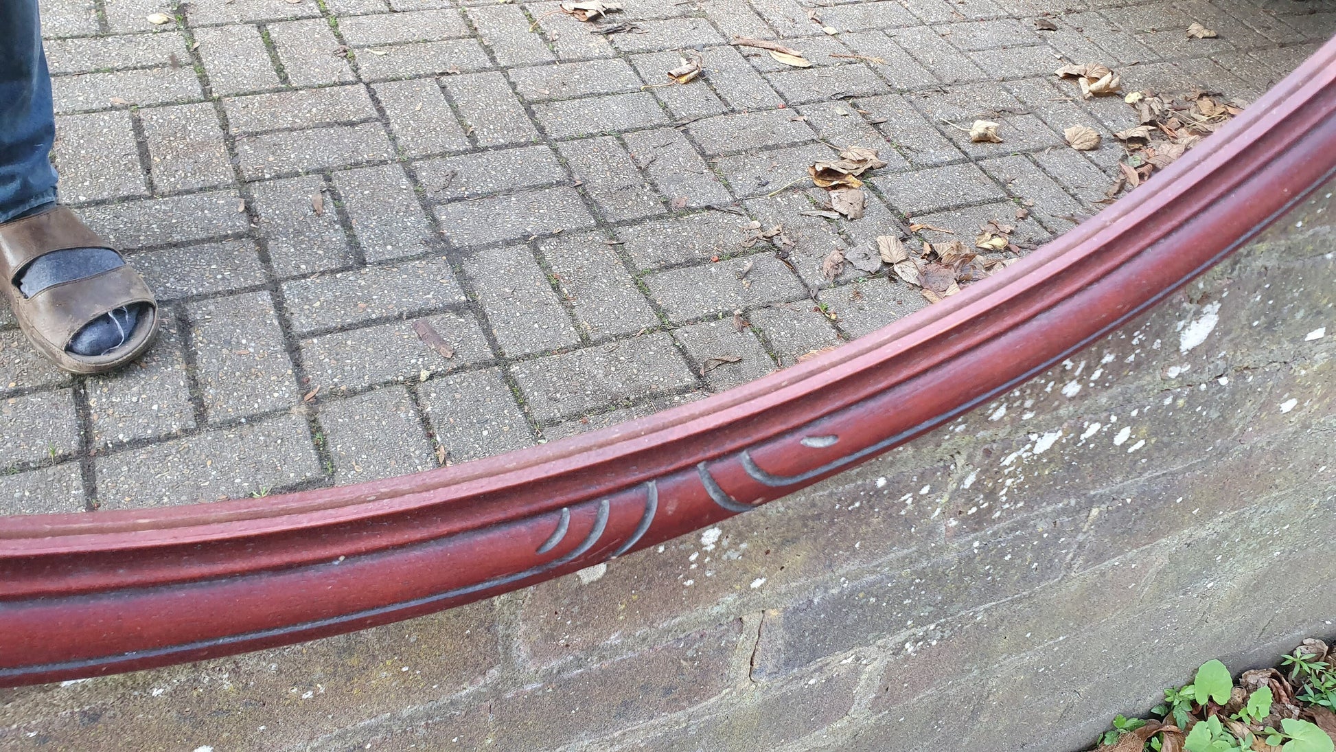 Large Vintage Teak Oriental Oval Wall Mirror