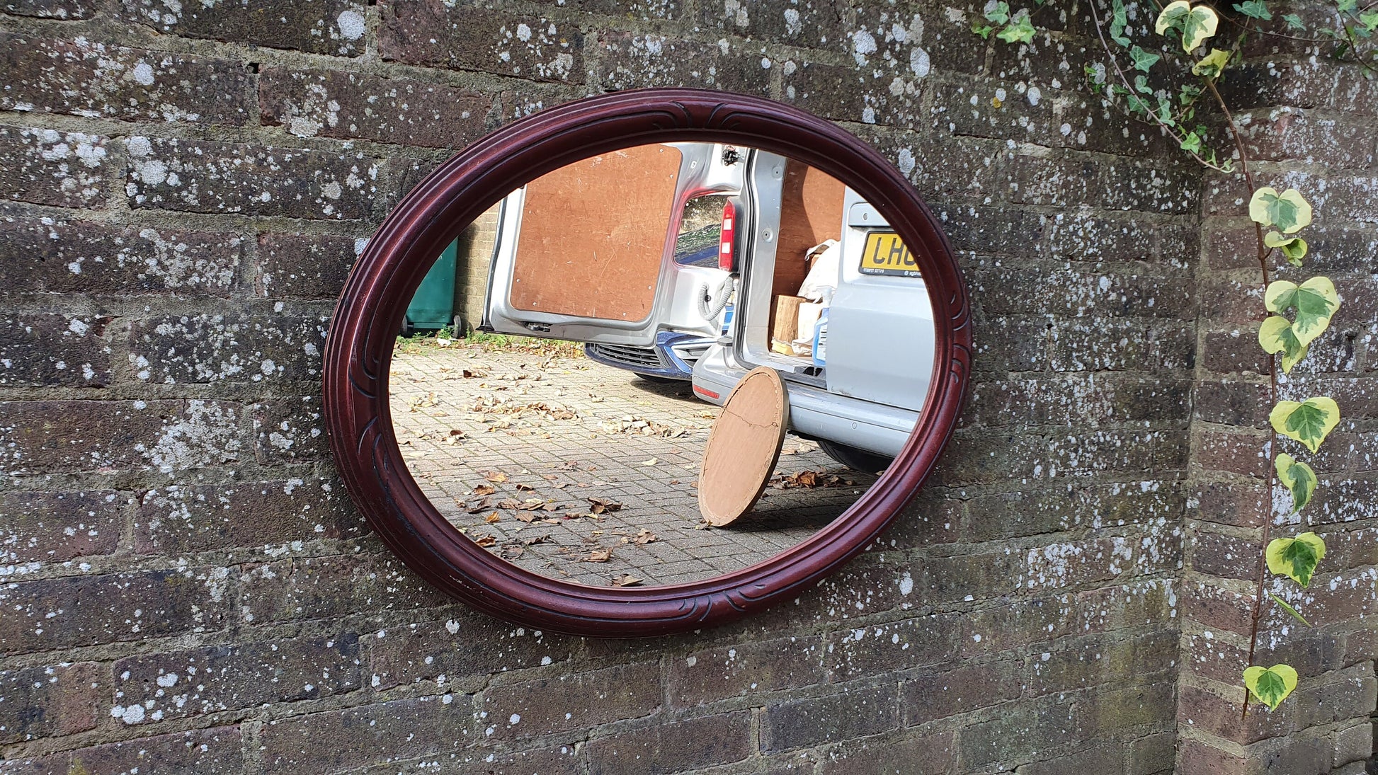 Large Vintage Teak Oriental Oval Wall Mirror
