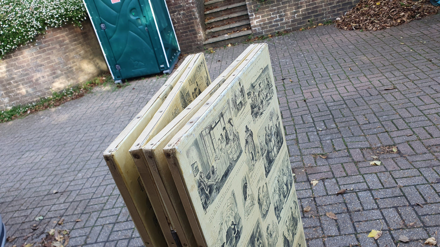 Amazing Vintage 4 Fold Screen Decoupage if Punch Cartoons Vanity Screen