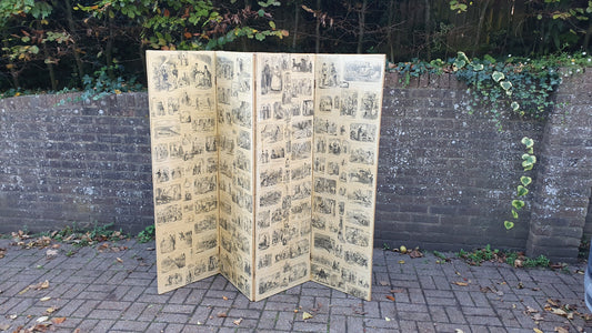 Amazing Vintage 4 Fold Screen Decoupage if Punch Cartoons Vanity Screen