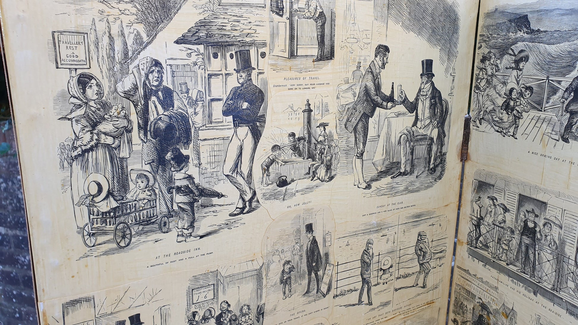 Amazing Vintage 4 Fold Screen Decoupage if Punch Cartoons Vanity Screen