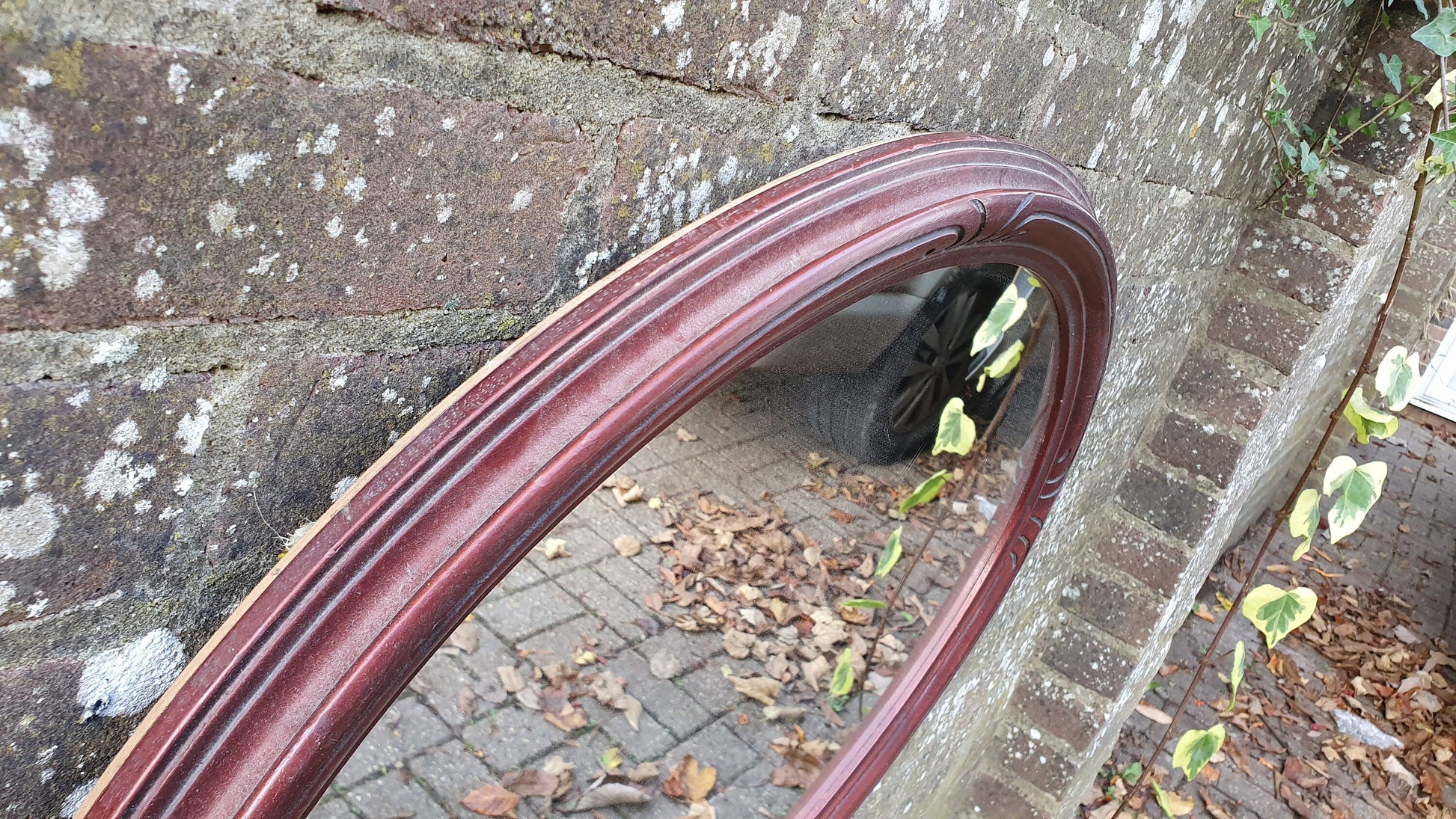 Large Vintage Teak Oriental Oval Wall Mirror