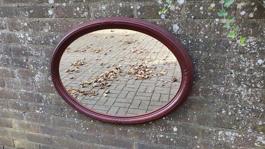 Large Vintage Teak Oriental Oval Wall Mirror