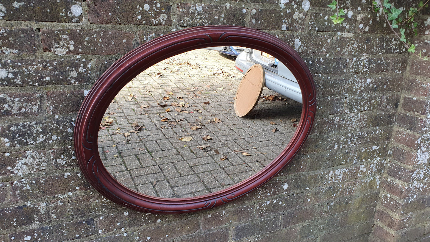 Large Vintage Teak Oriental Oval Wall Mirror