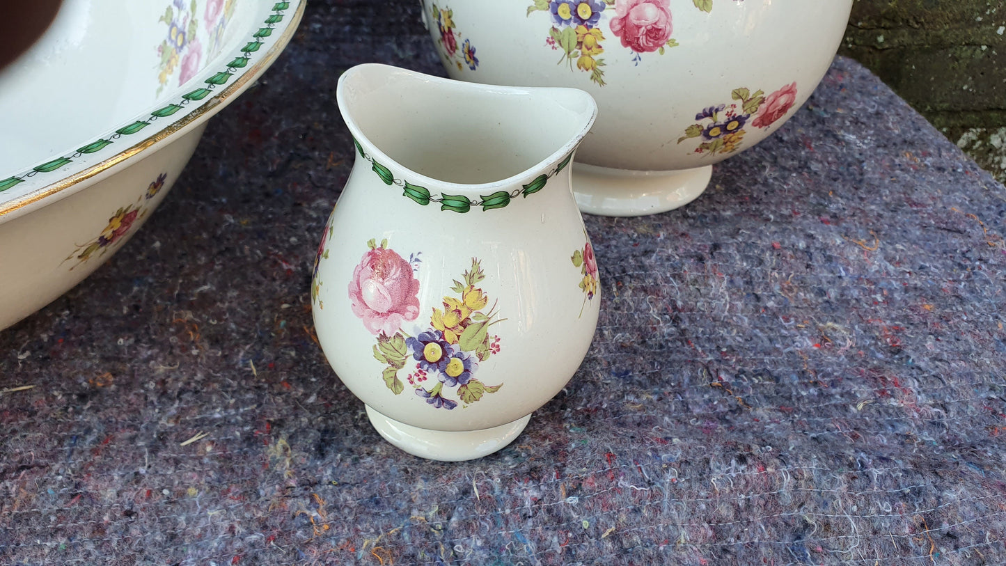 Stunning Vintage ‘Cauldon’ Wash Basin Set Ewer Jug Bowl and Toothbrush Holder.