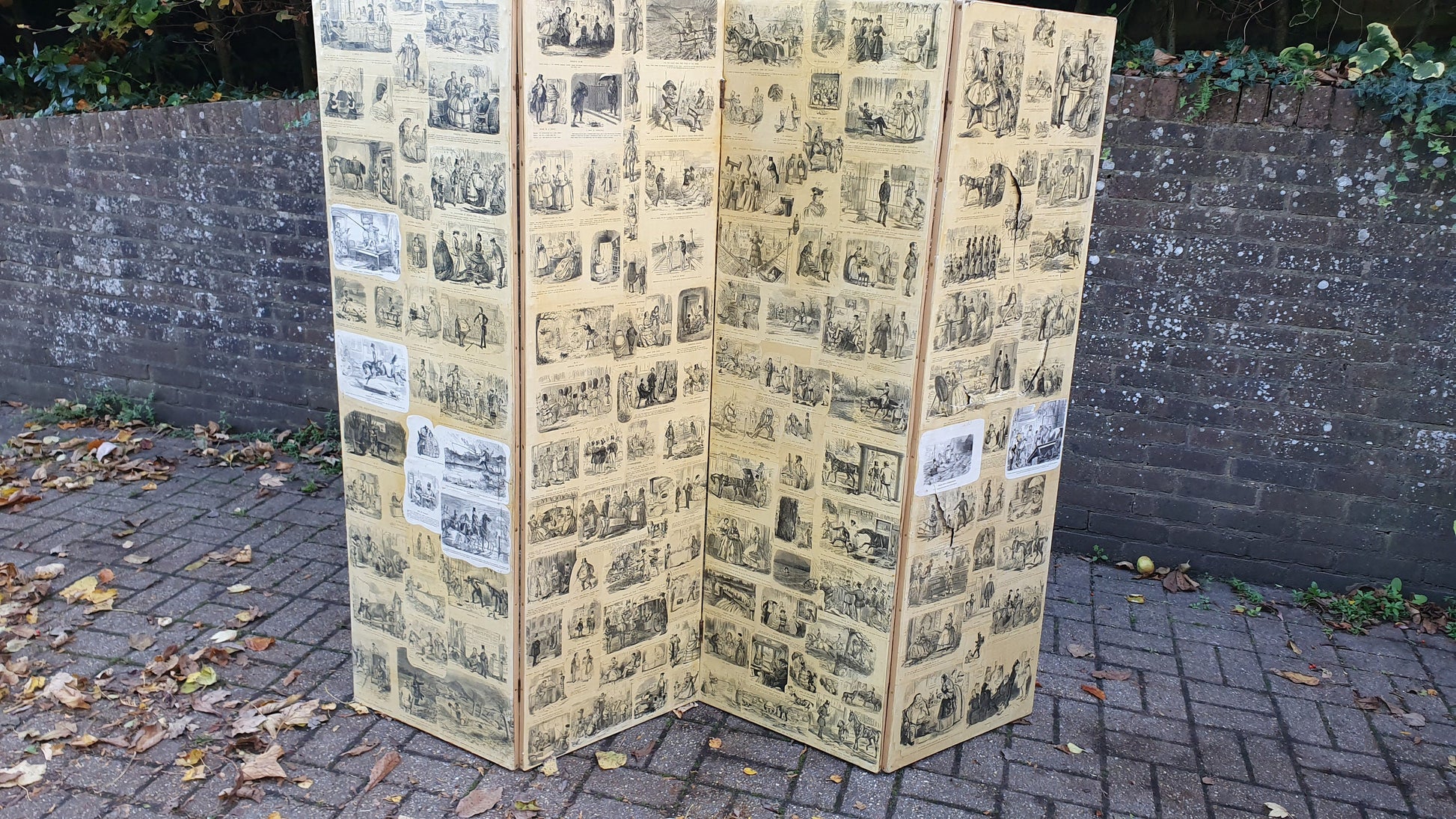 Amazing Vintage 4 Fold Screen Decoupage if Punch Cartoons Vanity Screen