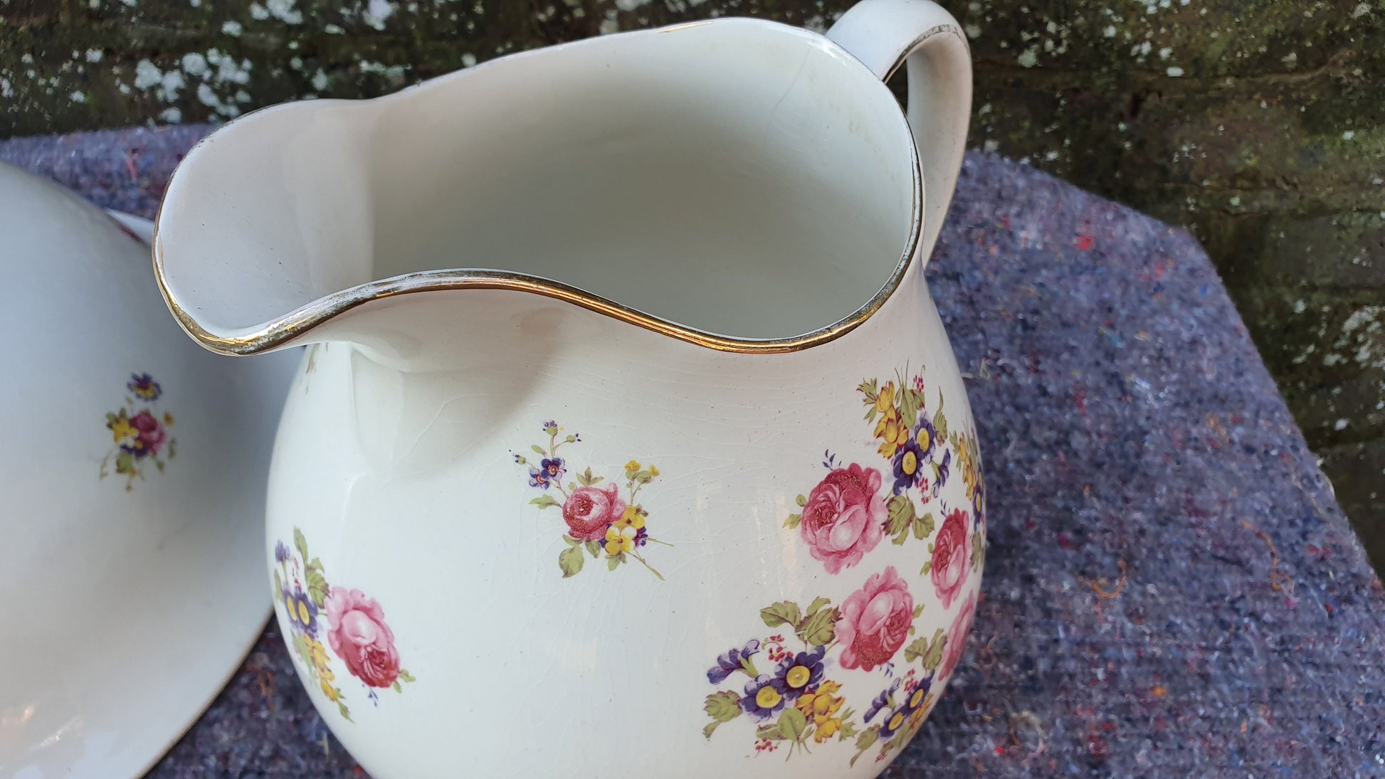 Stunning Vintage ‘Cauldon’ Wash Basin Set Ewer Jug Bowl and Toothbrush Holder.