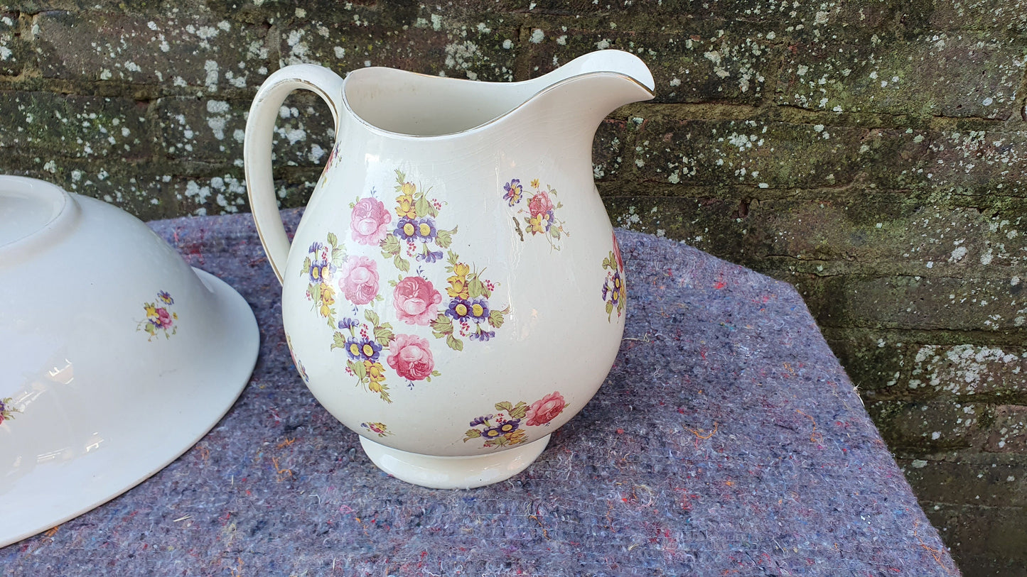 Stunning Vintage ‘Cauldon’ Wash Basin Set Ewer Jug Bowl and Toothbrush Holder.
