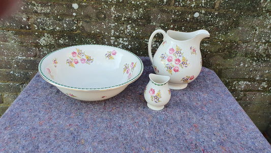Stunning Vintage ‘Cauldon’ Wash Basin Set Ewer Jug Bowl and Toothbrush Holder.