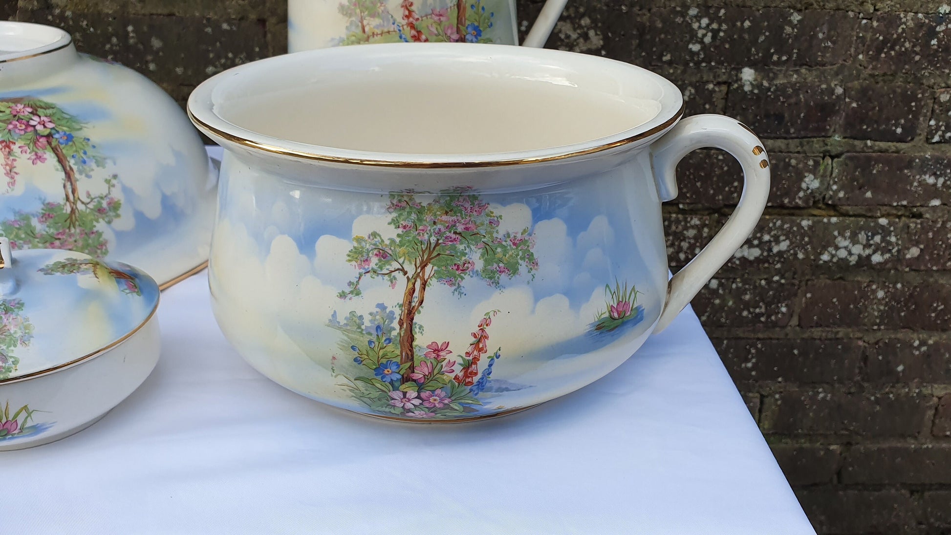 Complete Fantastic Vintage Jug and Bowl Set ‘Falcon Ware’ ’Blossom Time’ With Chamber Pot Toothbrush Holder Soap Dish