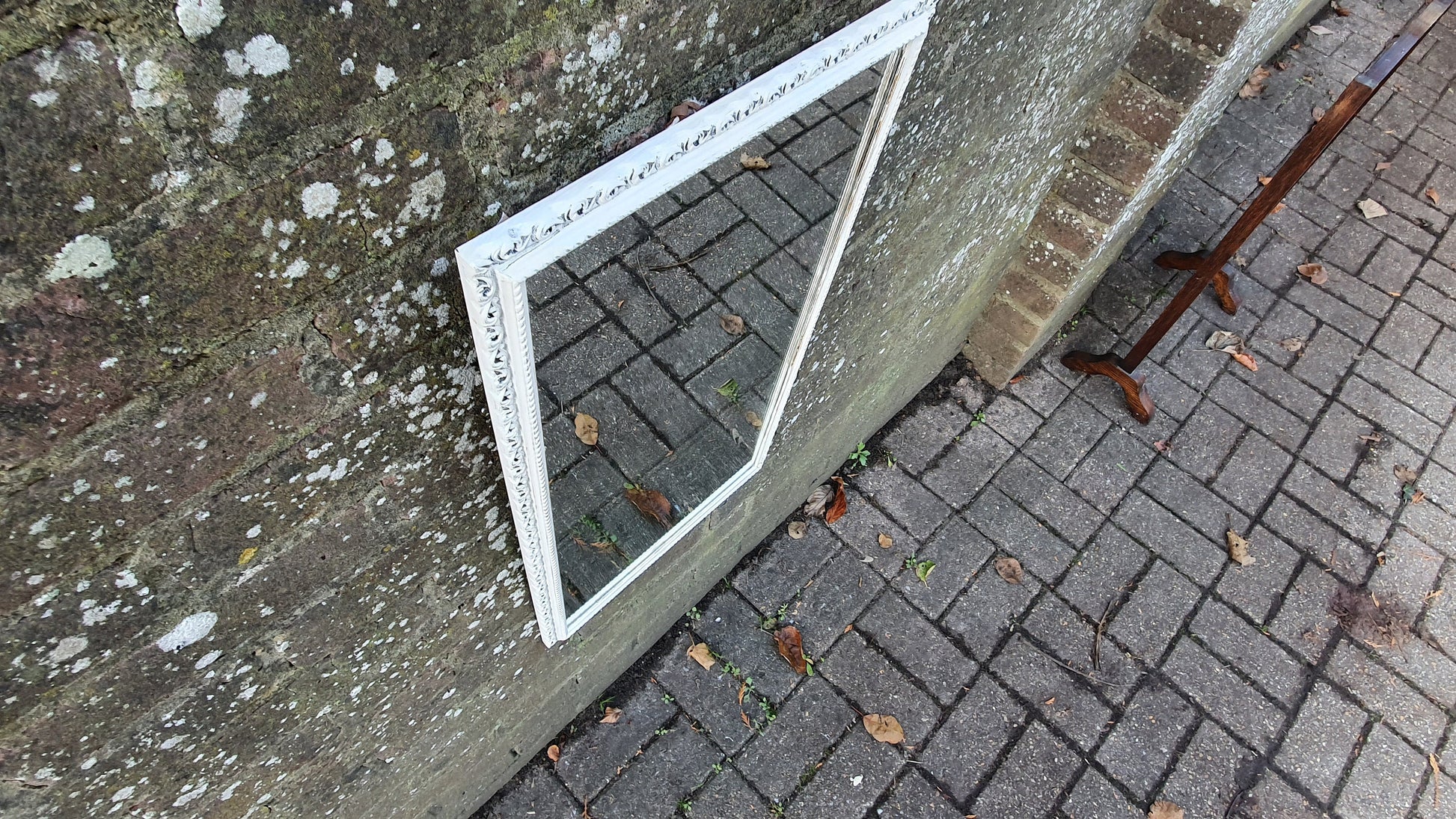 Vintage Pierced Painted Wall Mirror in Farrow and Ball Wimborne White.