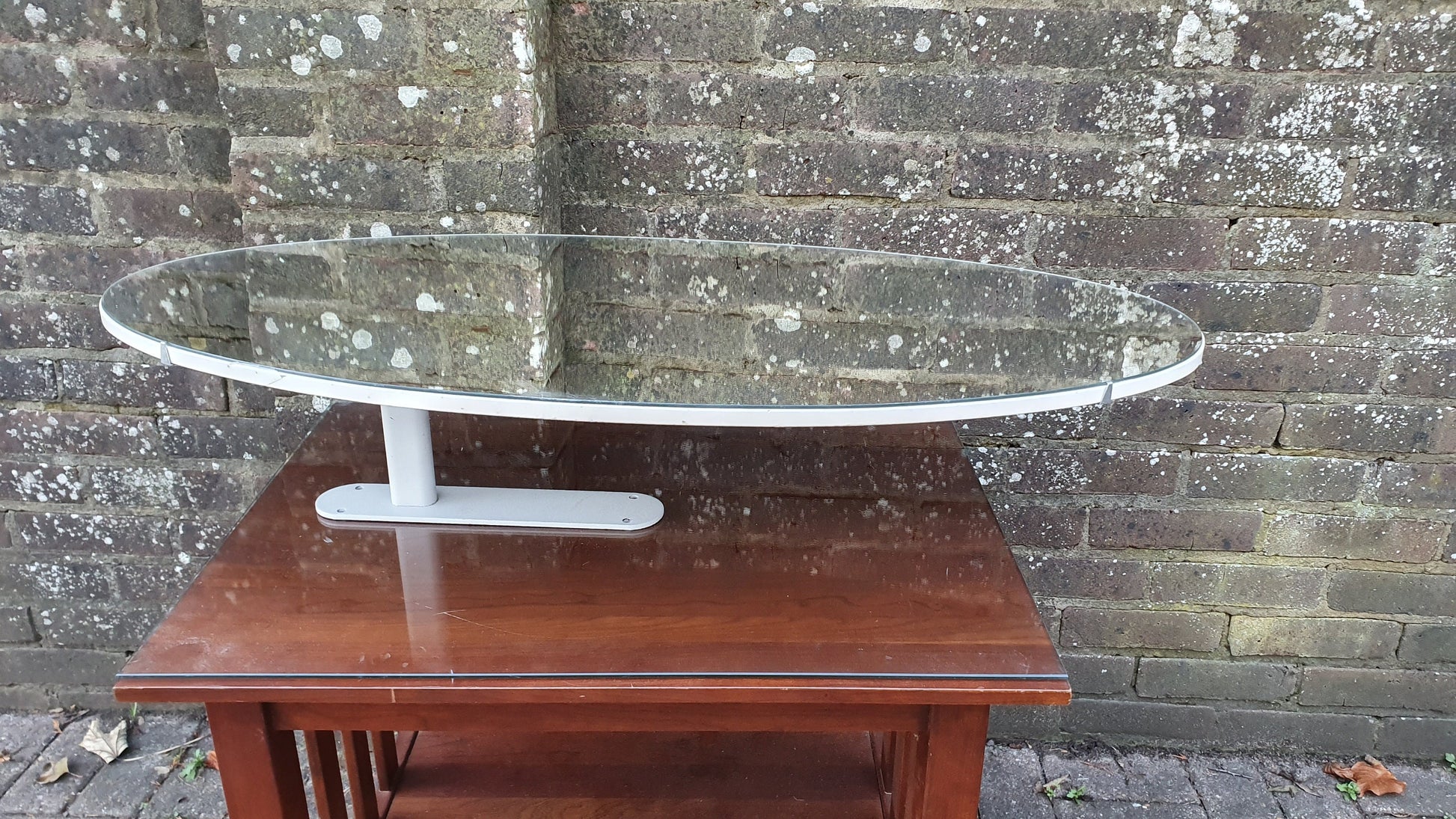 Frameless Oval Imposing Vintage Retro 1970s Rare Floating Mirror.