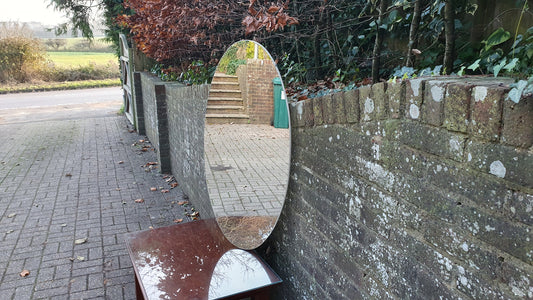 Frameless Oval Imposing Vintage Retro 1970s Rare Floating Mirror.