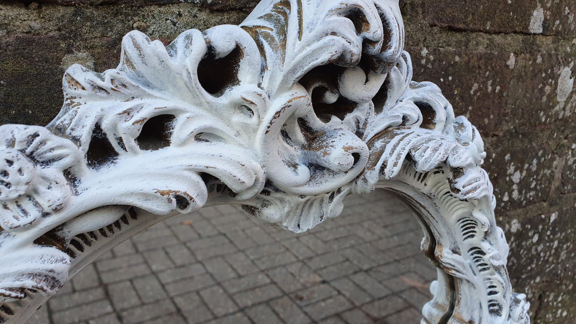 Vintage Painted Wall Mirror in Farrow and Ball Wimborne White. Flower Decoration.