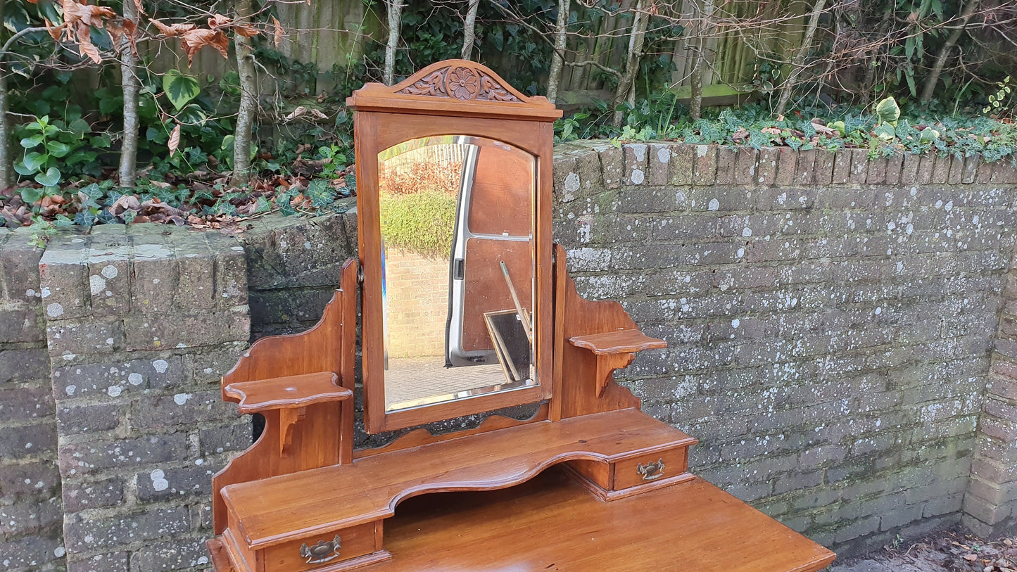 Vintage Edwardian Grand Dressing Table Satin Wood Walnut Drawers Mirror